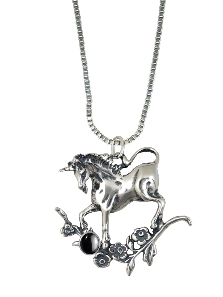 Sterling Silver Unicorn Pendant With Hematite